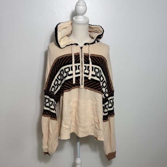 We The Free Women's Cream and Brown Hooded Sweater Large - Picture 1 of 5